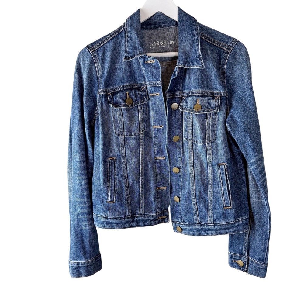 Gap 1969‎ Denim Jacket Womens Medium Blue Jean Button Up Long Sleeve Casual